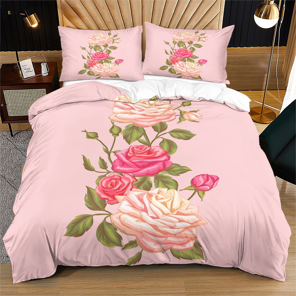 Aesthetic Floral Duvet Cover - طقم غطاء لحاف بطباعة ورود وردية