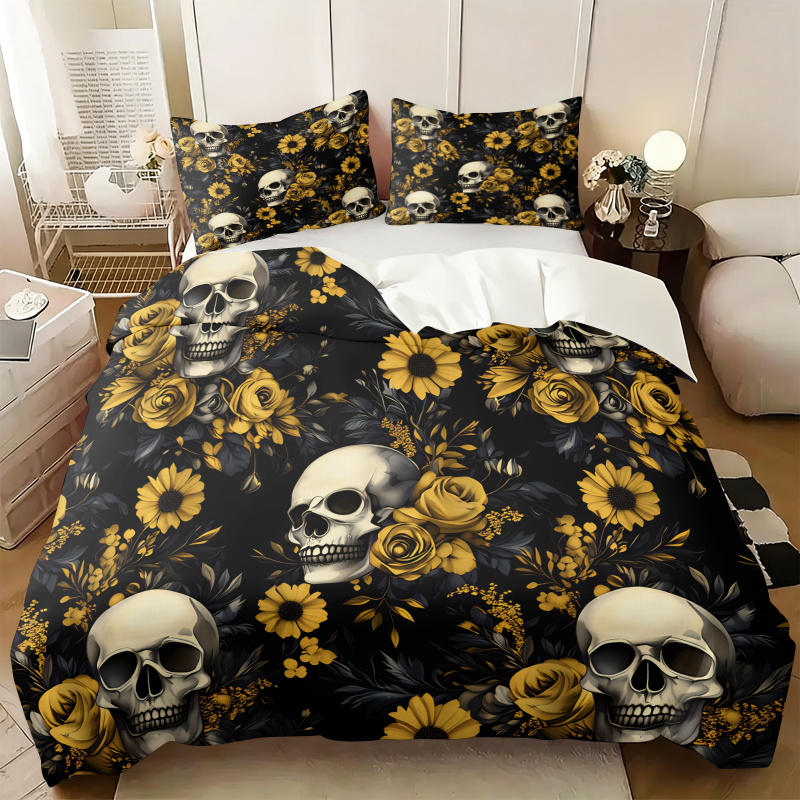 Aesthetic Floral Duvet Cover - طقم غطاء لحاف بتصميم جمجمة ذات
