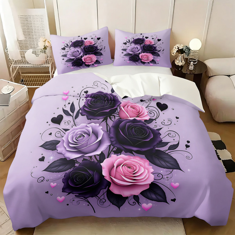 Aesthetic Floral Duvet Cover - طقم غطاء لحاف بتصميم قلب وردي