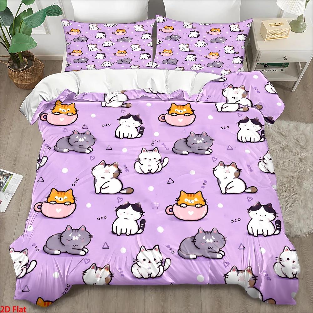 Duvet Cover Sets With Zipper - طقم غطاء لحاف بطبعة قطة لطيفة