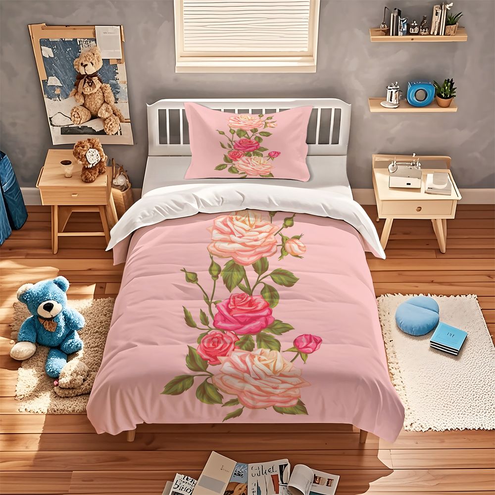 طقم غطاء لحاف بطباعة ورود وردي - مراجعة Aesthetic Floral Duvet Cover وسعره