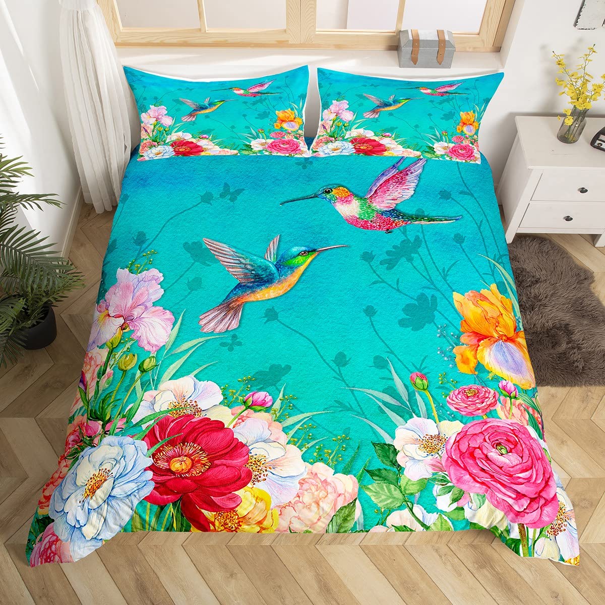 Hummingbird Bedding Set Luxury - مراجعة Aesthetic Floral Duvet Cover وسعره