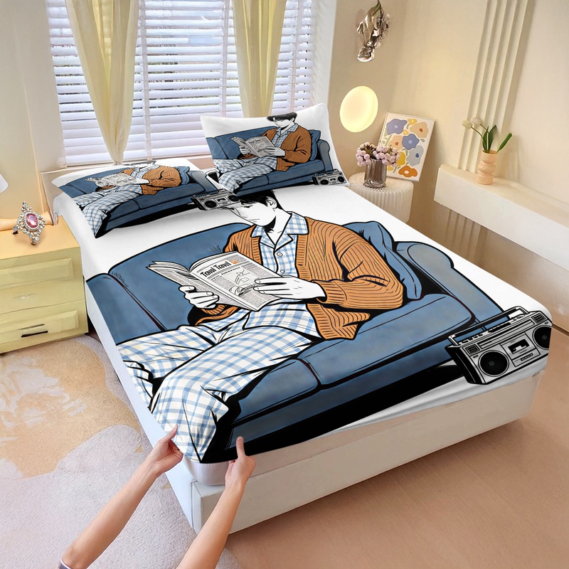 طقم ملاءات سرير مطاطية بطبعة ا - مراجعة Fitted Bed Sheets Deep Pocket وسعره