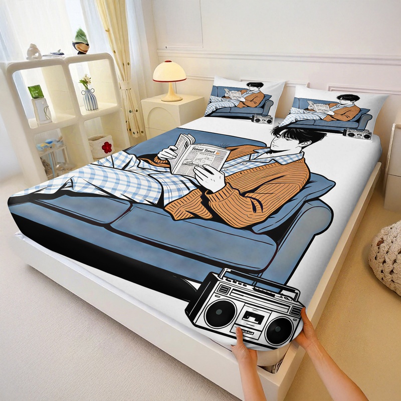 طقم ملاءات سرير مطاطية بطبعة ا - مراجعة Fitted Bed Sheets Deep Pocket وسعره