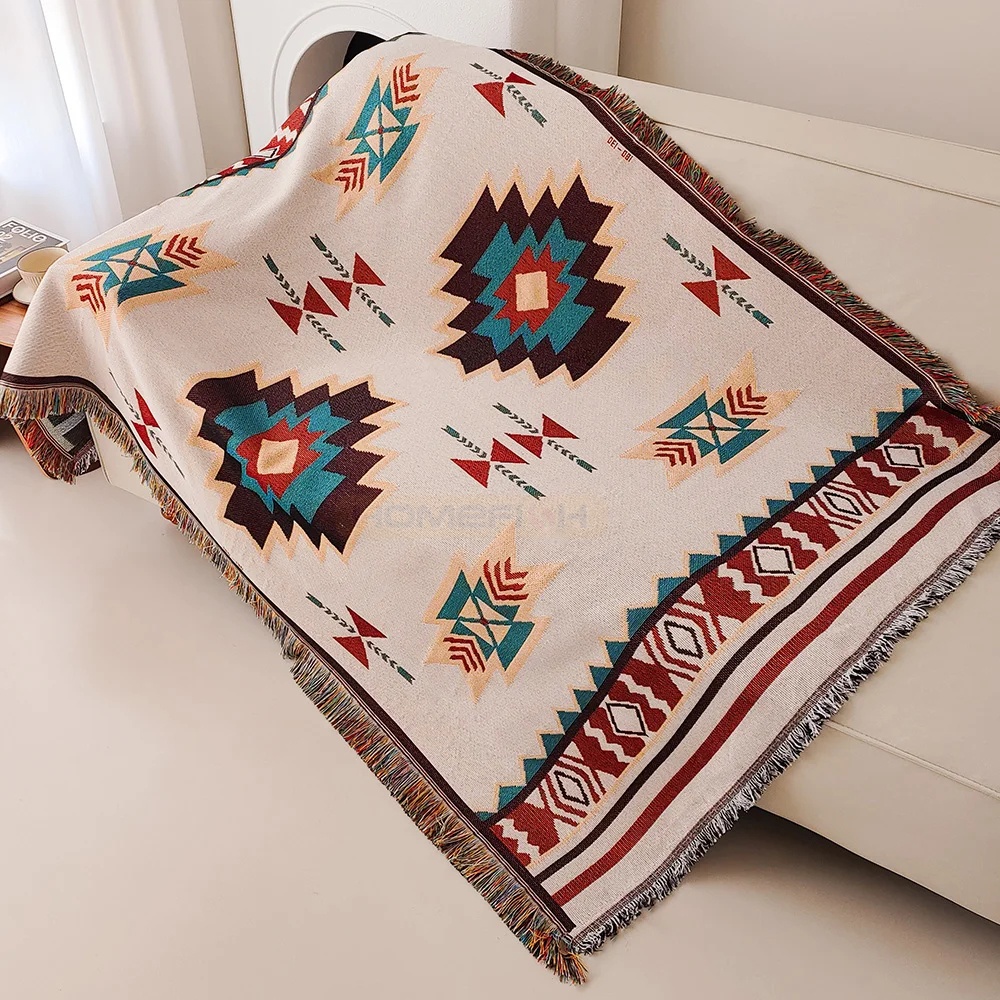 بطانية أزتيك كبيرة الحجم بنمط  - مراجعة Boho Throw Blanket Fringe وسعره